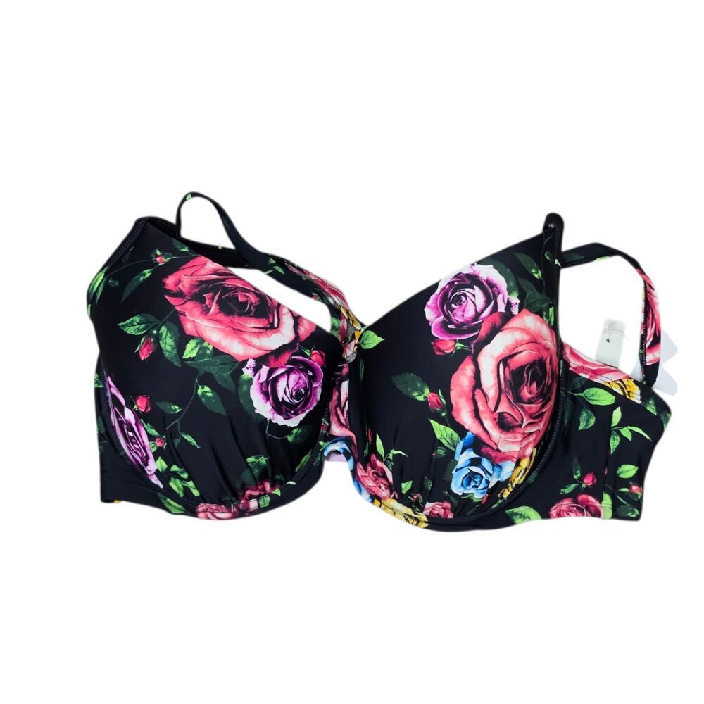 NWT LYSA LoveYourSizeAlways 2X 22W 24W Swim Bathing Suit Top Floral Black